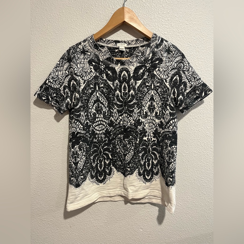 J Crew Textured Abstract Artsy 100% Cotton Thick Short Sleeve Top Size Small